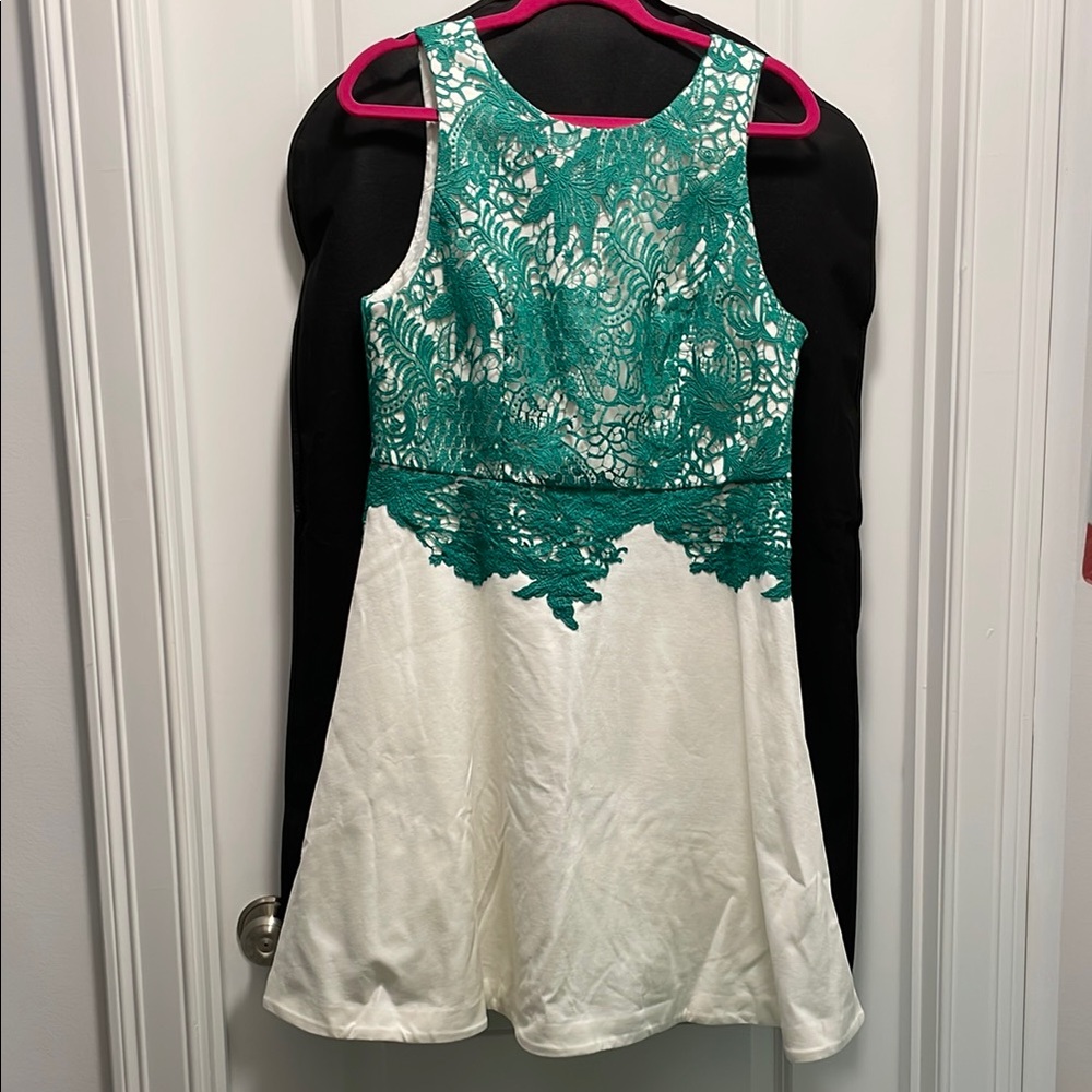 Elegant Green and White Lace Dress